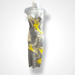 Fashion Nova Gray and Yellow Patterned Dress